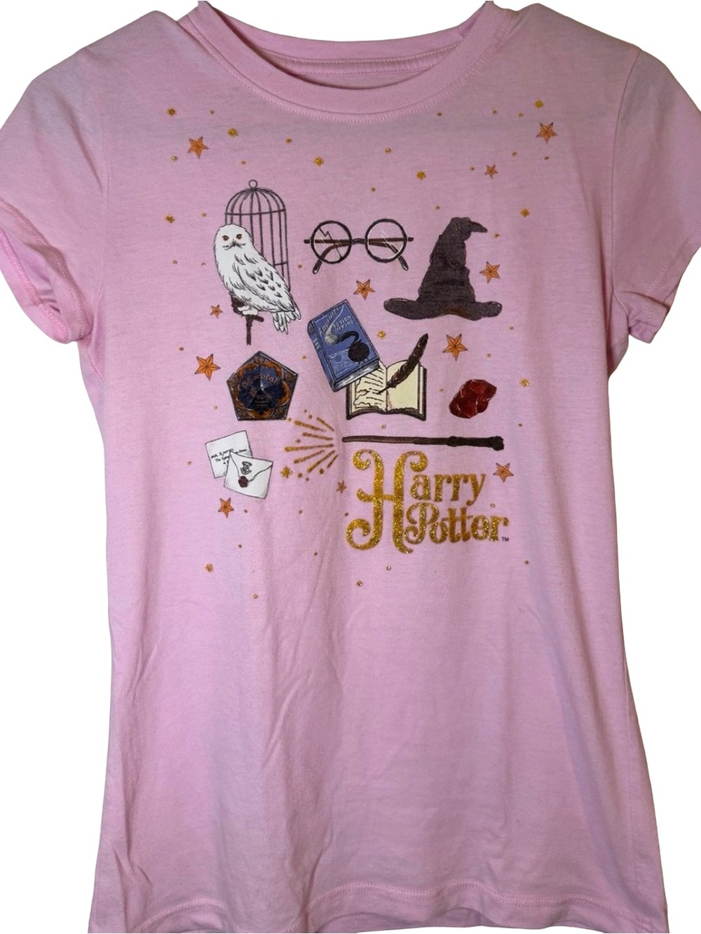 Warner Bros. Pink Harry Potter Graphic Tee with Gold Accents